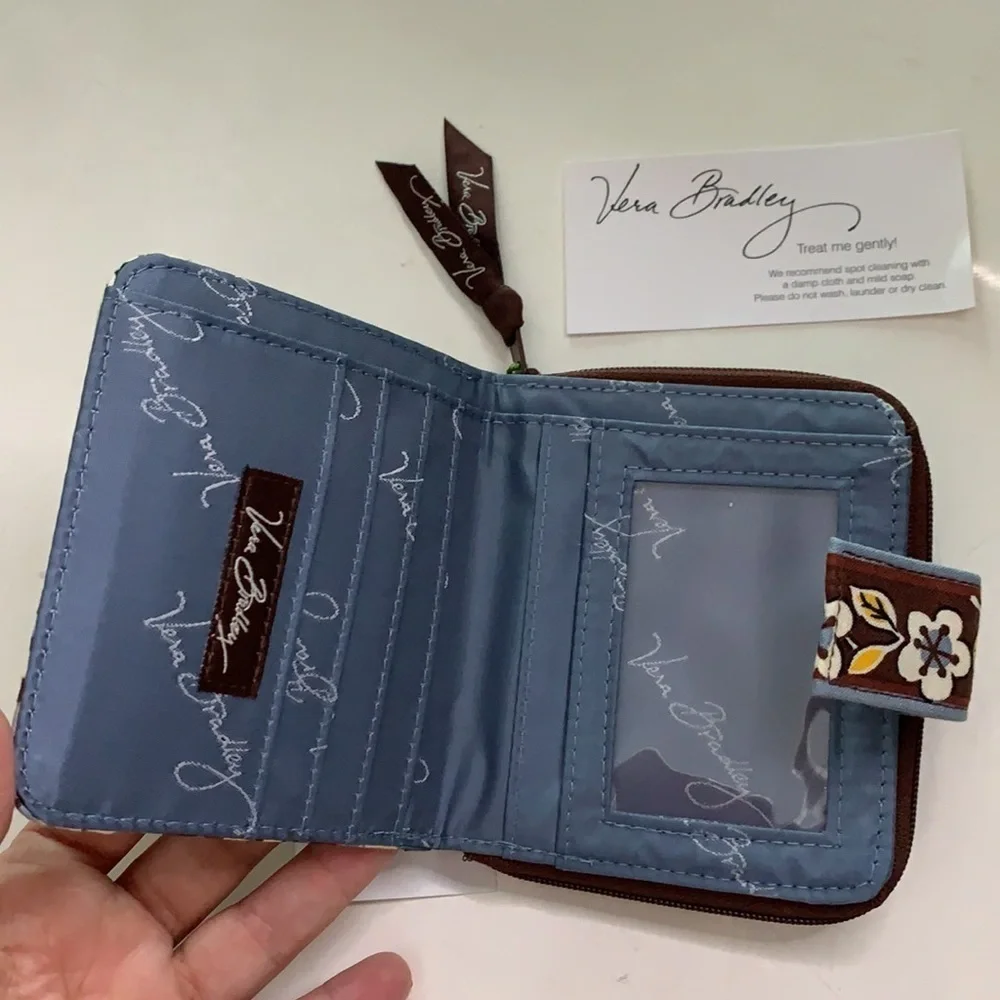 Vera Bradley mini wallet state blooms Brown blue print new with tags - Picture 5 of 6